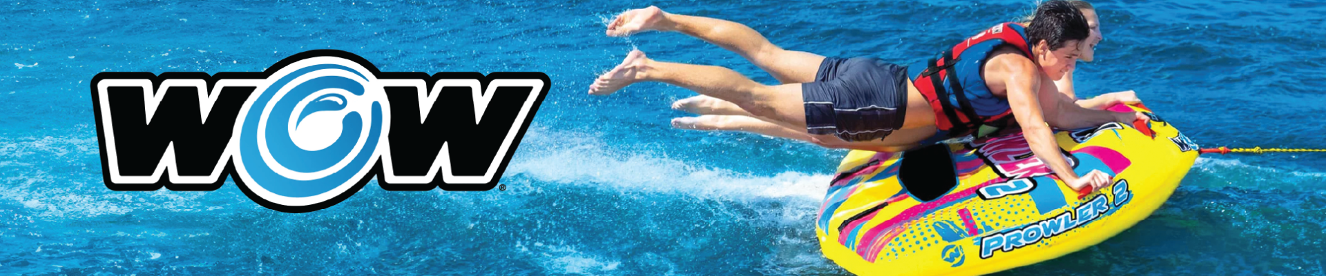 Banner Ad featuring Teenagers tubing on a WOW Sports inflatable